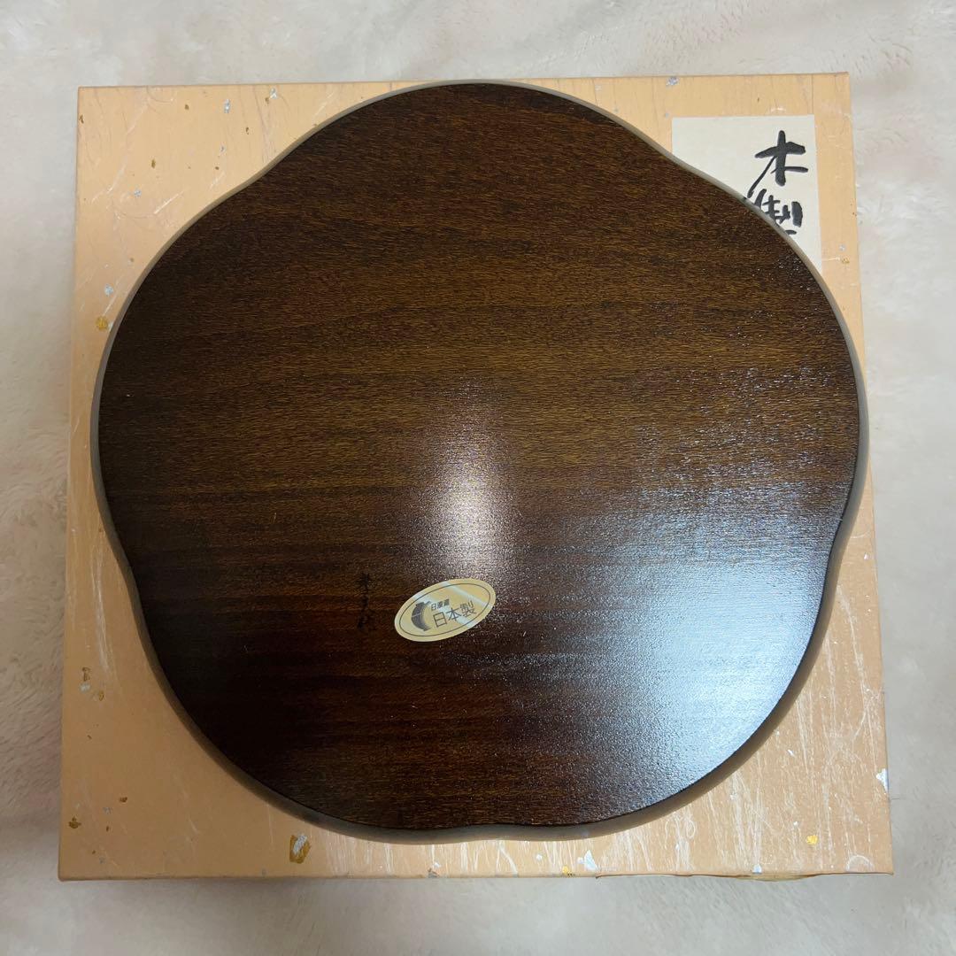 木製八角形盆 赤色と茶色