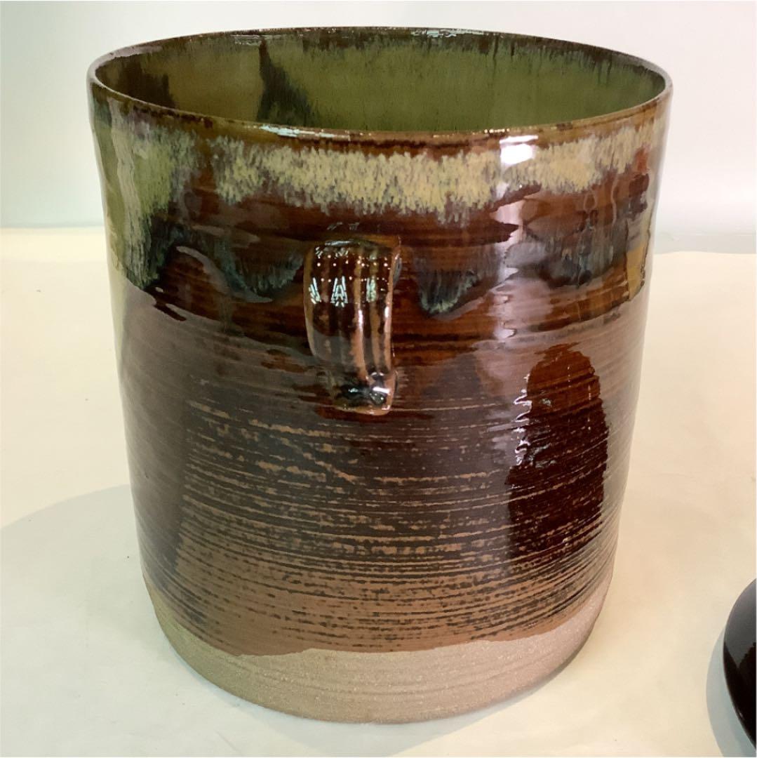 【茶道具】鬼丸雪山作　高取焼　耳付水指　塗蓋