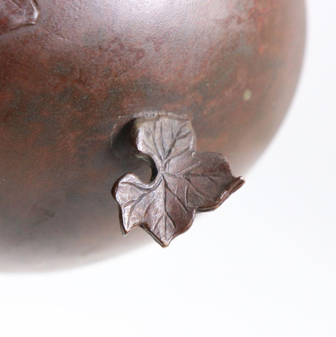 鋳師 金森浄栄作 鋳銅 瓢花入 高岡銅器 共箱　AW827　Z1