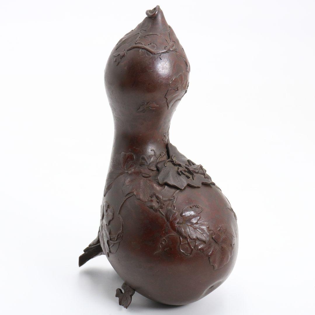 鋳師 金森浄栄作 鋳銅 瓢花入 高岡銅器 共箱　AW827　Z1