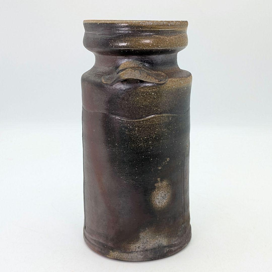 石田安弘 備前焼 耳付花入 共箱共布栞 花器 フラワーベース 花瓶 華道具 花生