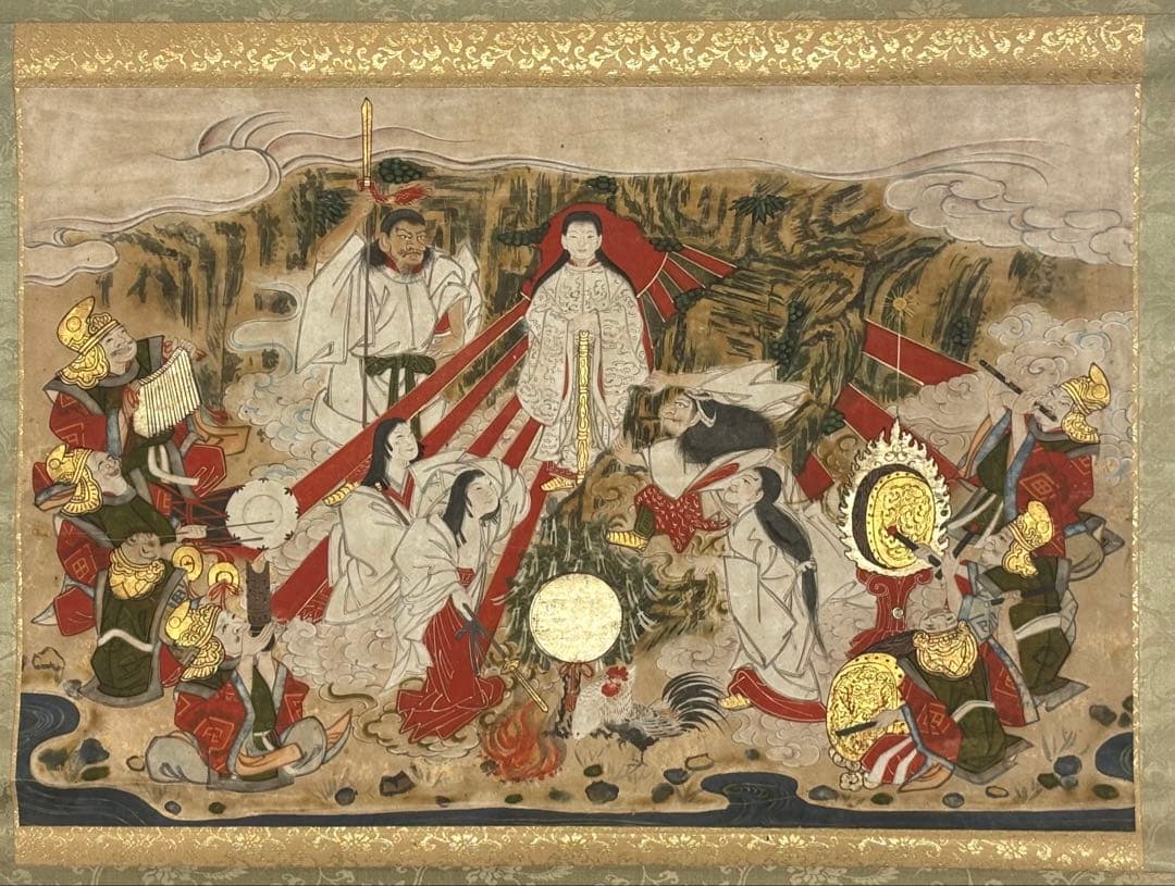 「天の岩戸の図（天岩戸）」極彩色 江戸時代中期頃筆 1幅|伊勢神宮 神道