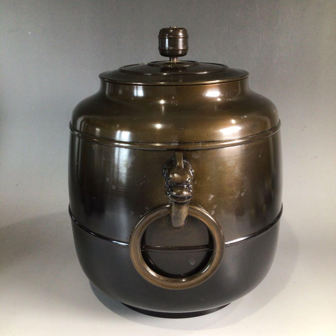 Ｐ３２１　皆具　『金谷浄雲造』『唐銅』『利休形』『水指　建水　蓋置　杓立』　共箱