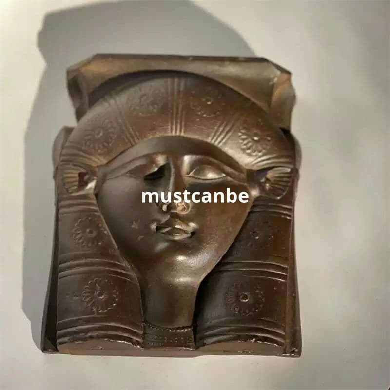 彫刻古代エジプト神話ハトー(Hathor)顔置物 居間玄関書棚茶室 装飾品工芸品