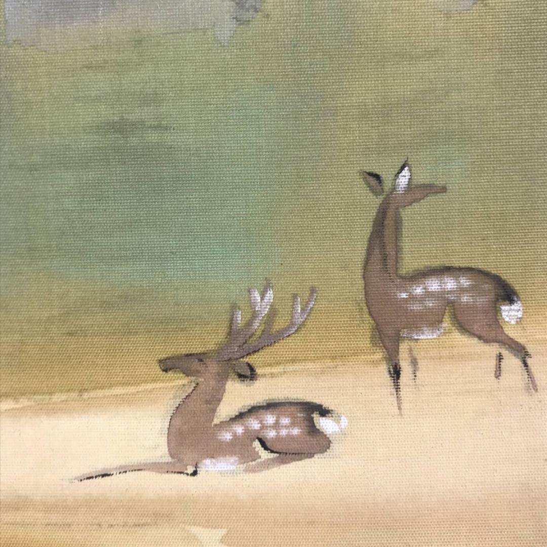 真作/野原鳥聖/宮島図/山水図/鹿図/横物/掛軸☆宝船☆AE-337