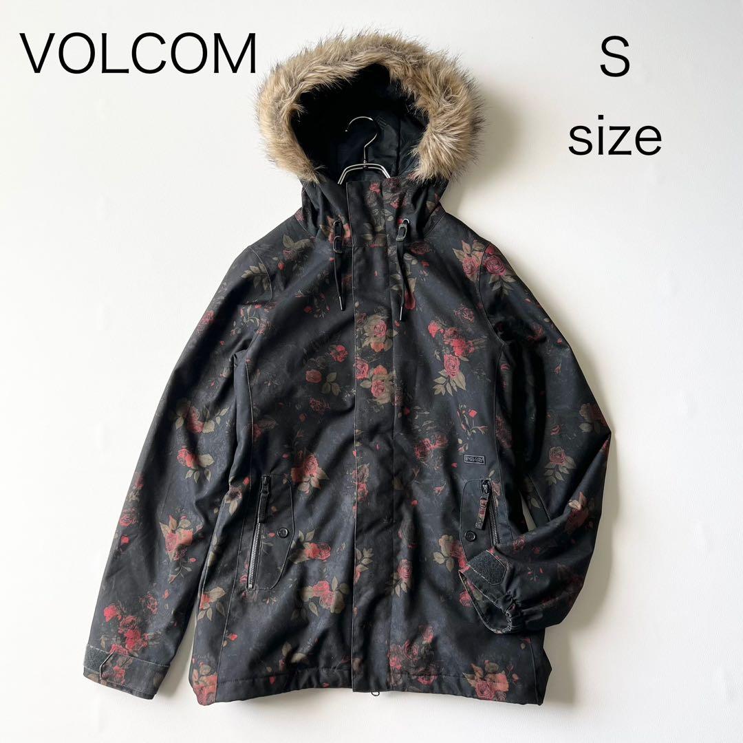 3268 ボルコム　ジャケット ファー付き 花柄 バラ　黒　S