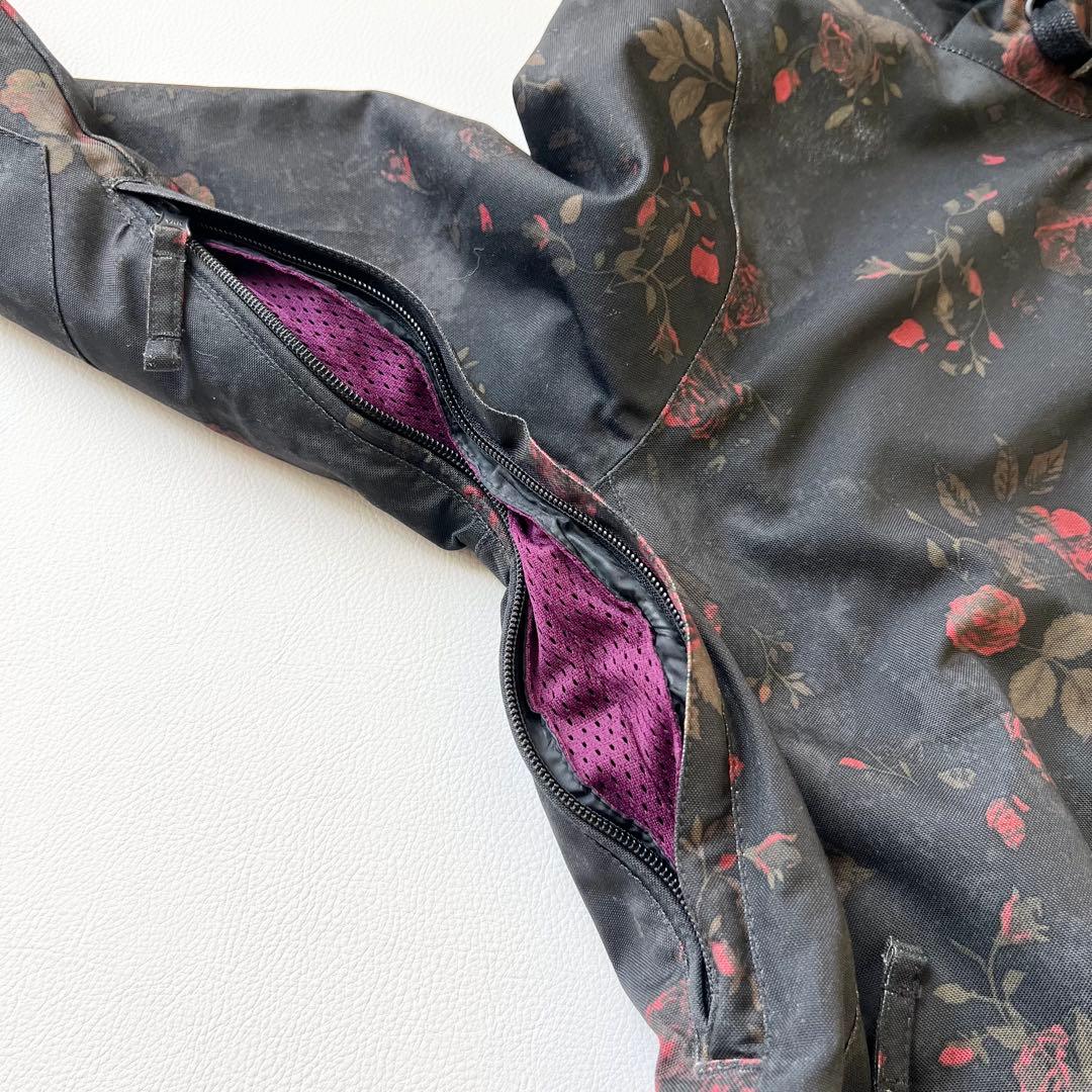 3268 ボルコム　ジャケット ファー付き 花柄 バラ　黒　S