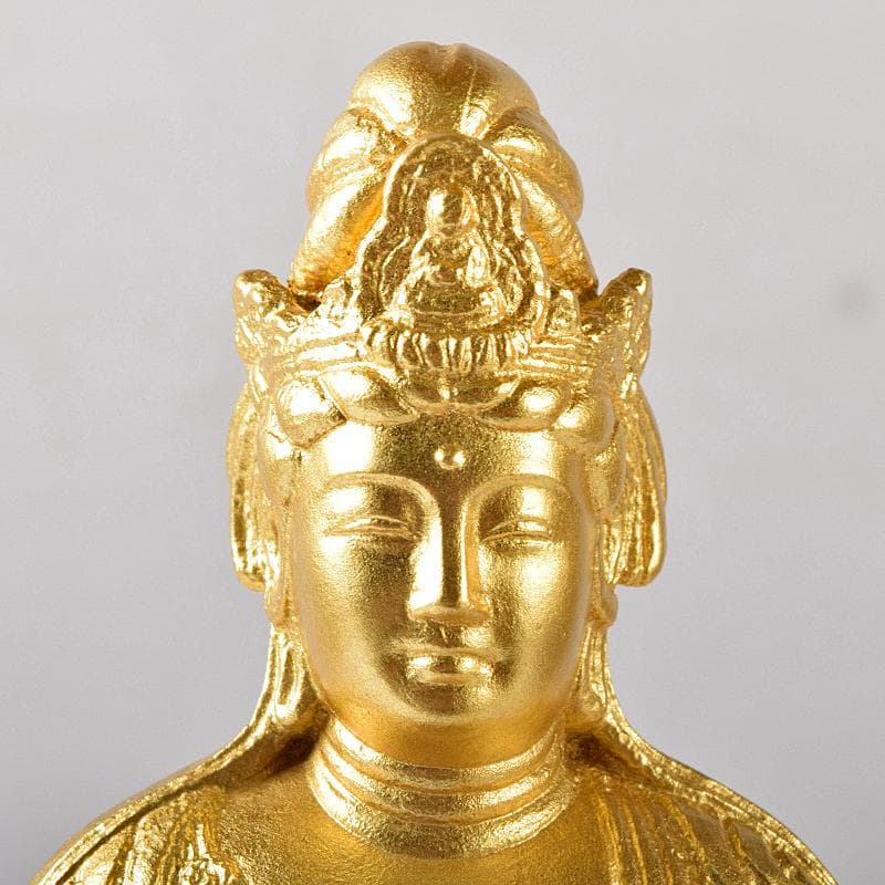 彫刻家　北村西望作　銅塗金　聖観音菩薩像　台付　北村治禧識箱　D　R8174