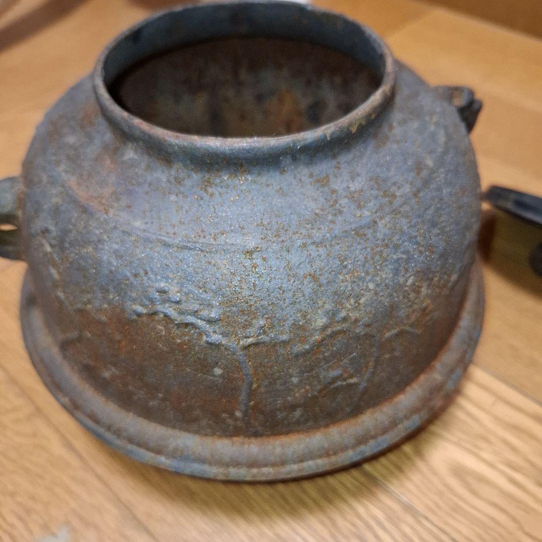 茶道具 鬼面風炉 唐銅 丸釜　箱なし