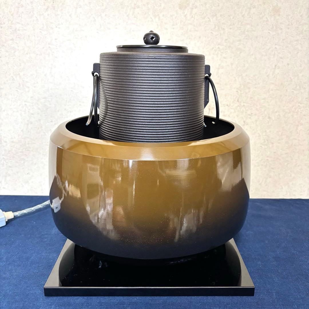 未使用 風炉 電熱器 茶釜 野々田製面取風炉 志きの糸目筒釜 敷板 茶道具