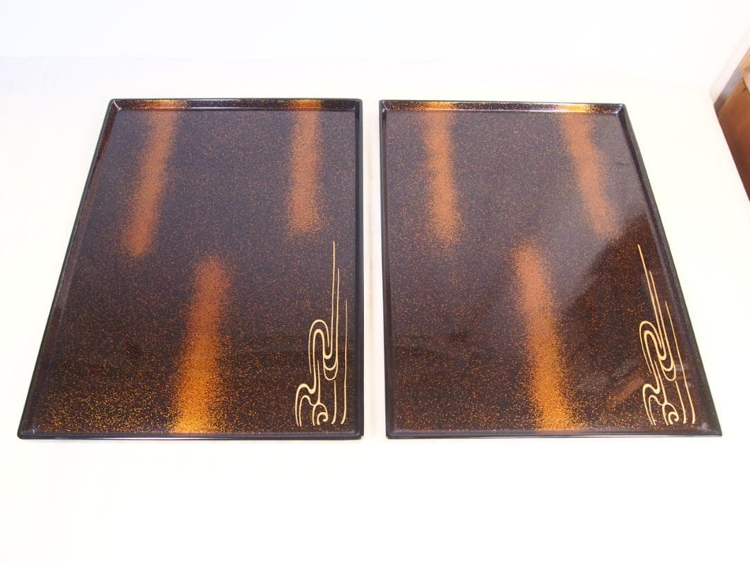 【良品】輪島塗 長手脇引膳 5客 梨地霞/波蒔絵 卓上膳/懐石膳/会席膳 漆器