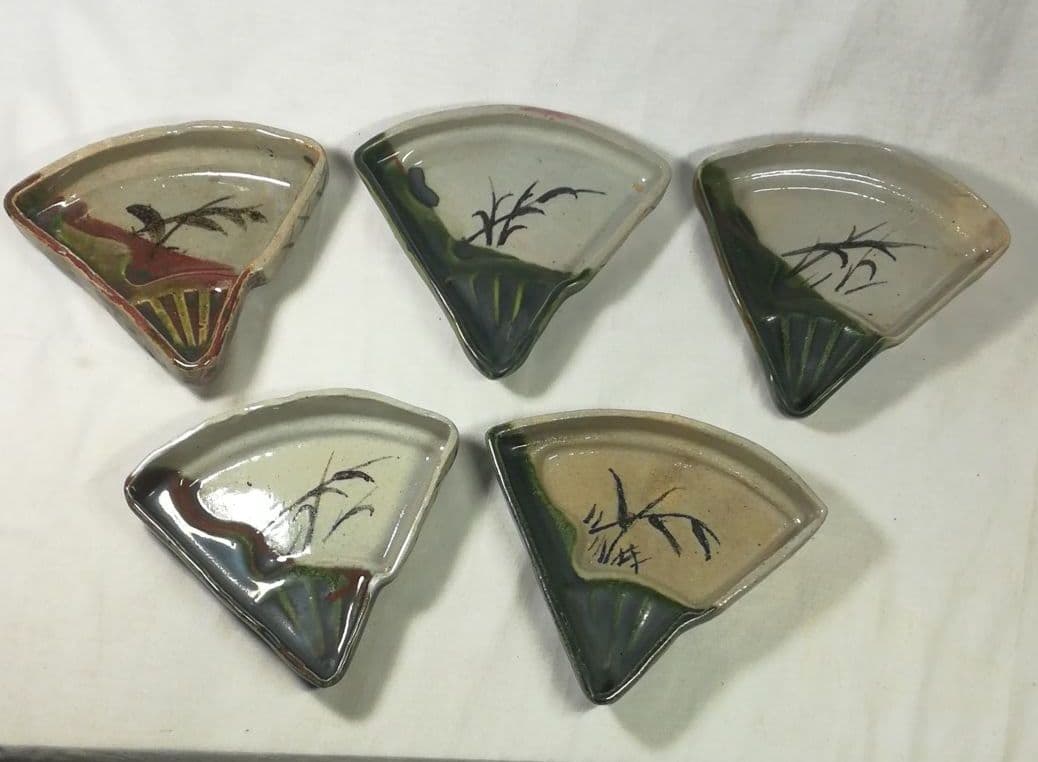 在銘あり　織部焼　扇形銘々皿　５客　懐石料理