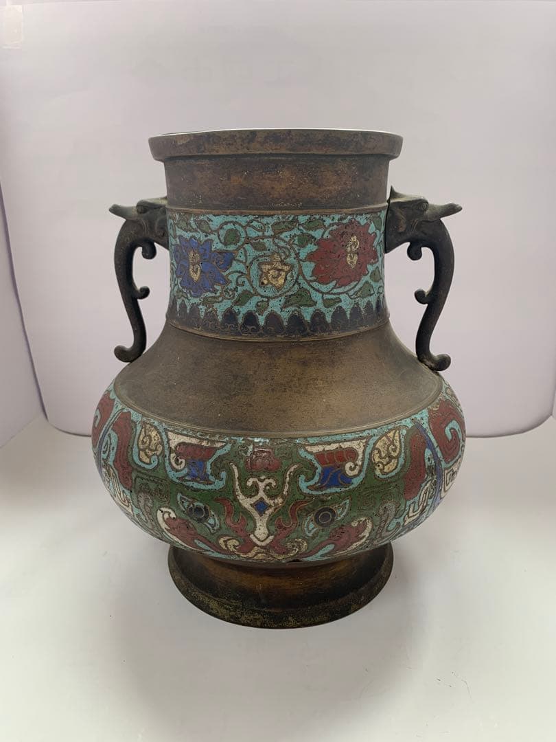 古銅　七宝饕餮文耳付瓶 大日本文政年整珉鋳　送料込み