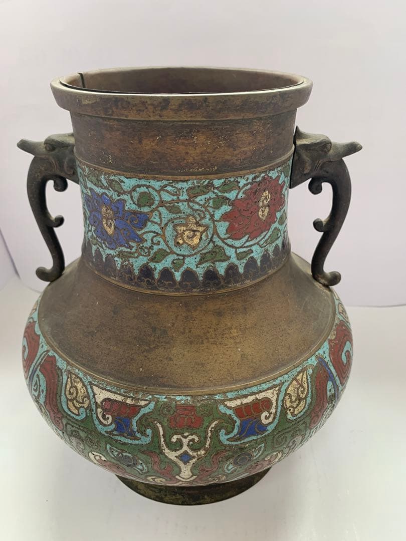 古銅　七宝饕餮文耳付瓶 大日本文政年整珉鋳　送料込み