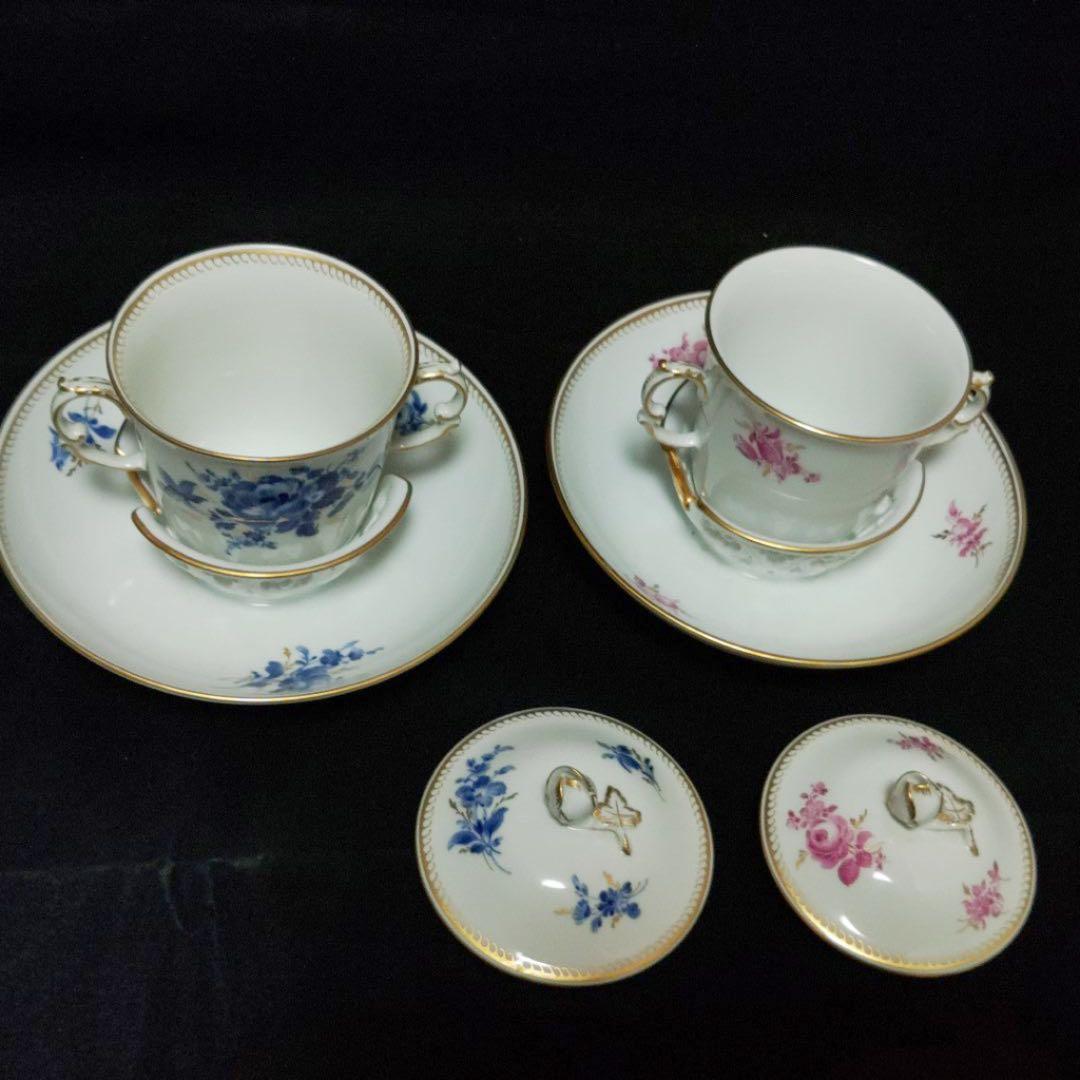 マイセン　蓋付きチョコレートカップ&ソーサペア