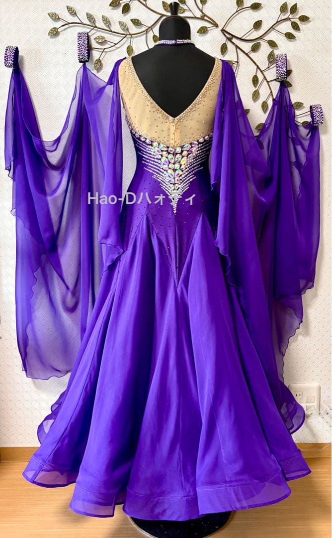 新品★ダンスドレス★スタンダード★社交ダンス★競技会★パーティー★パープル