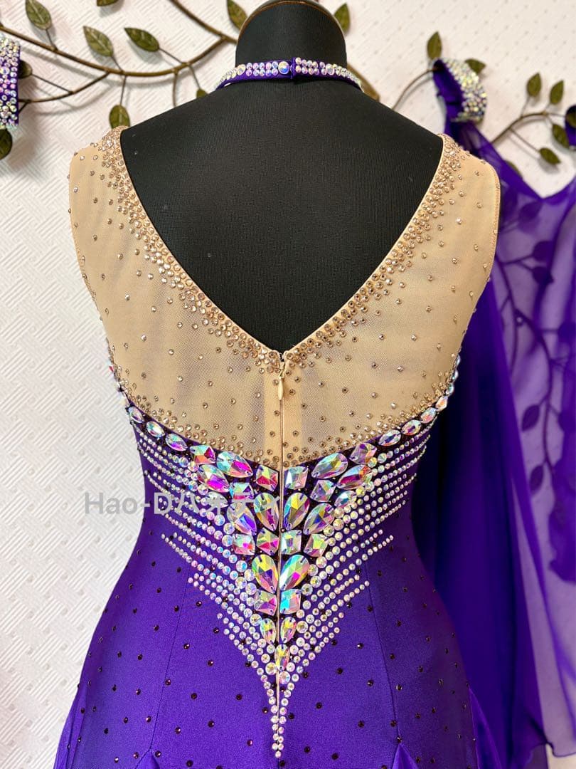 新品★ダンスドレス★スタンダード★社交ダンス★競技会★パーティー★パープル