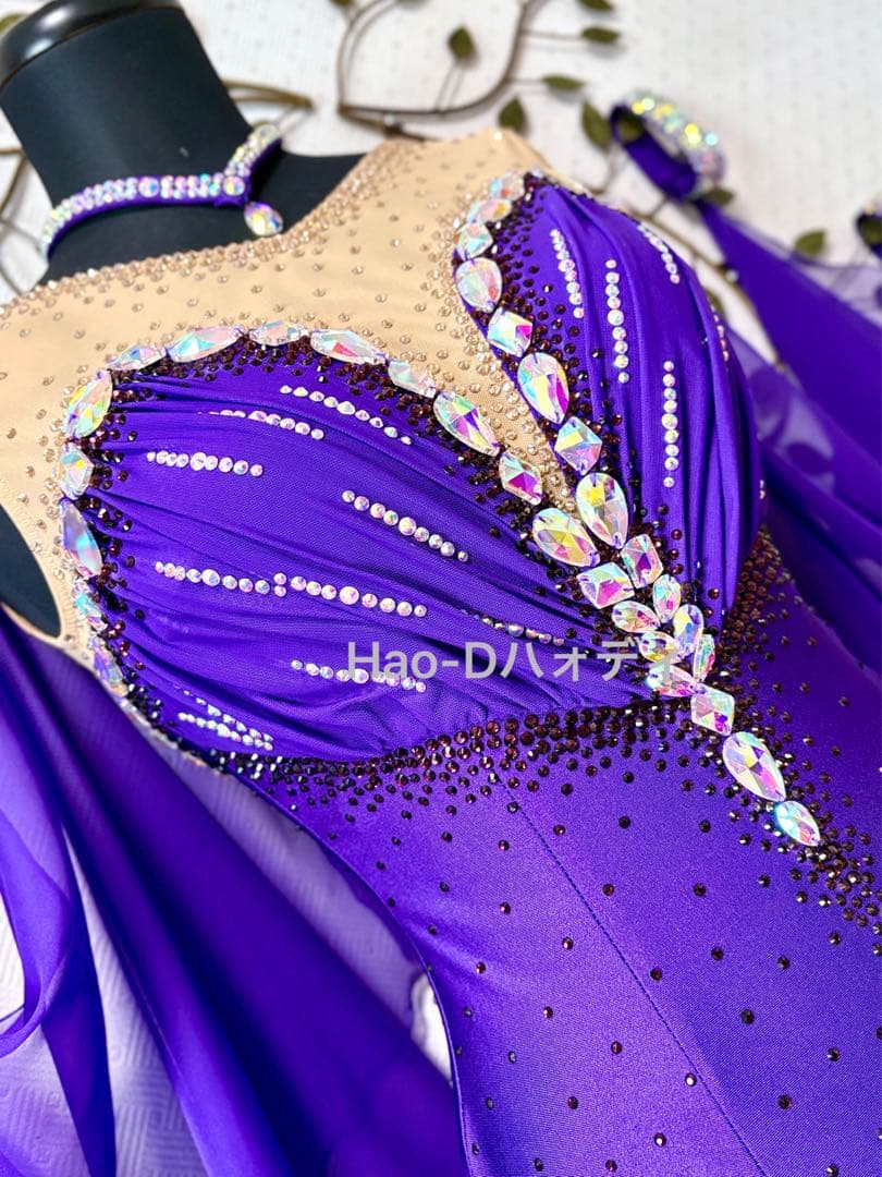 新品★ダンスドレス★スタンダード★社交ダンス★競技会★パーティー★パープル