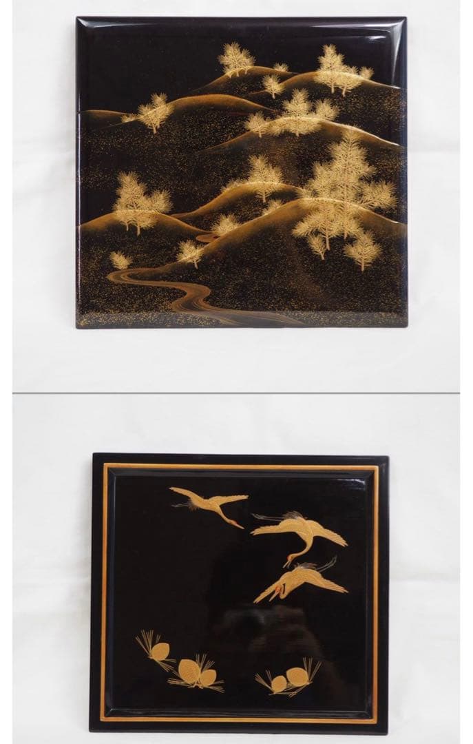 送料無料　旧家蔵出時代輪島塗 本金使用 金蒔絵根５重箱　変え蓋月付　大美品　共箱