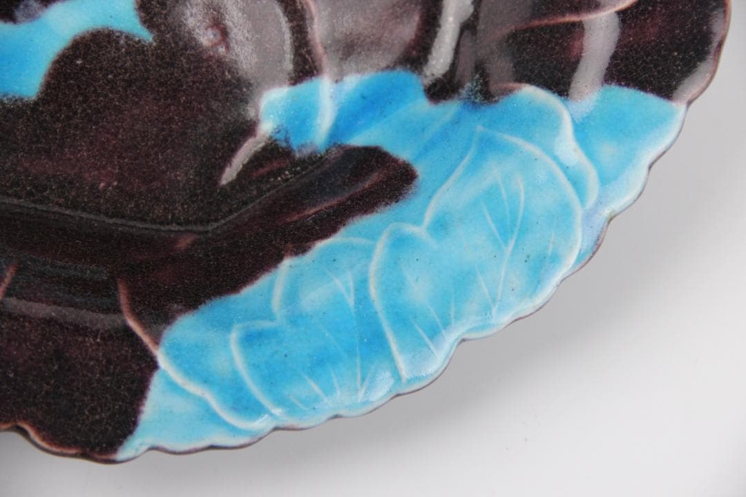 紀州 御庭焼 三楽園製 交趾　二彩　花模様　箱付 EM3-2