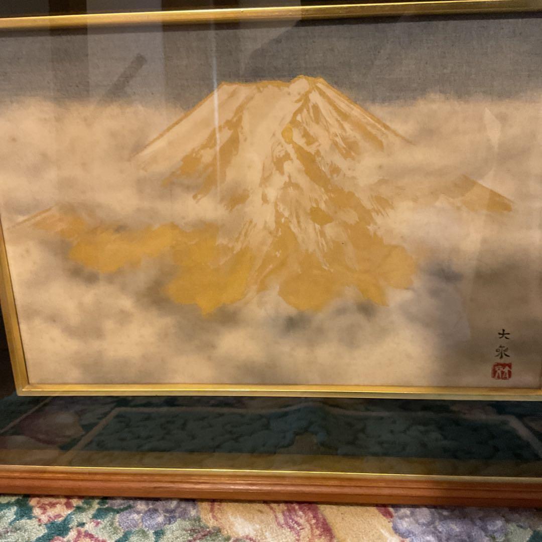 真作 青木大乗 作 木額装仕立 【 富嶽 】 共シール在 画8号