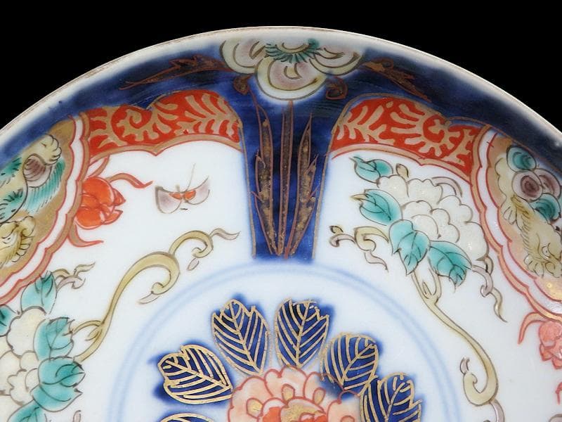 古伊万里　色絵　団龍紋に牡丹の図　5寸皿　5枚　D466AS-fbtk