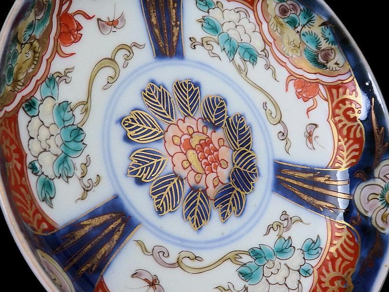 古伊万里　色絵　団龍紋に牡丹の図　5寸皿　5枚　D466AS-fbtk