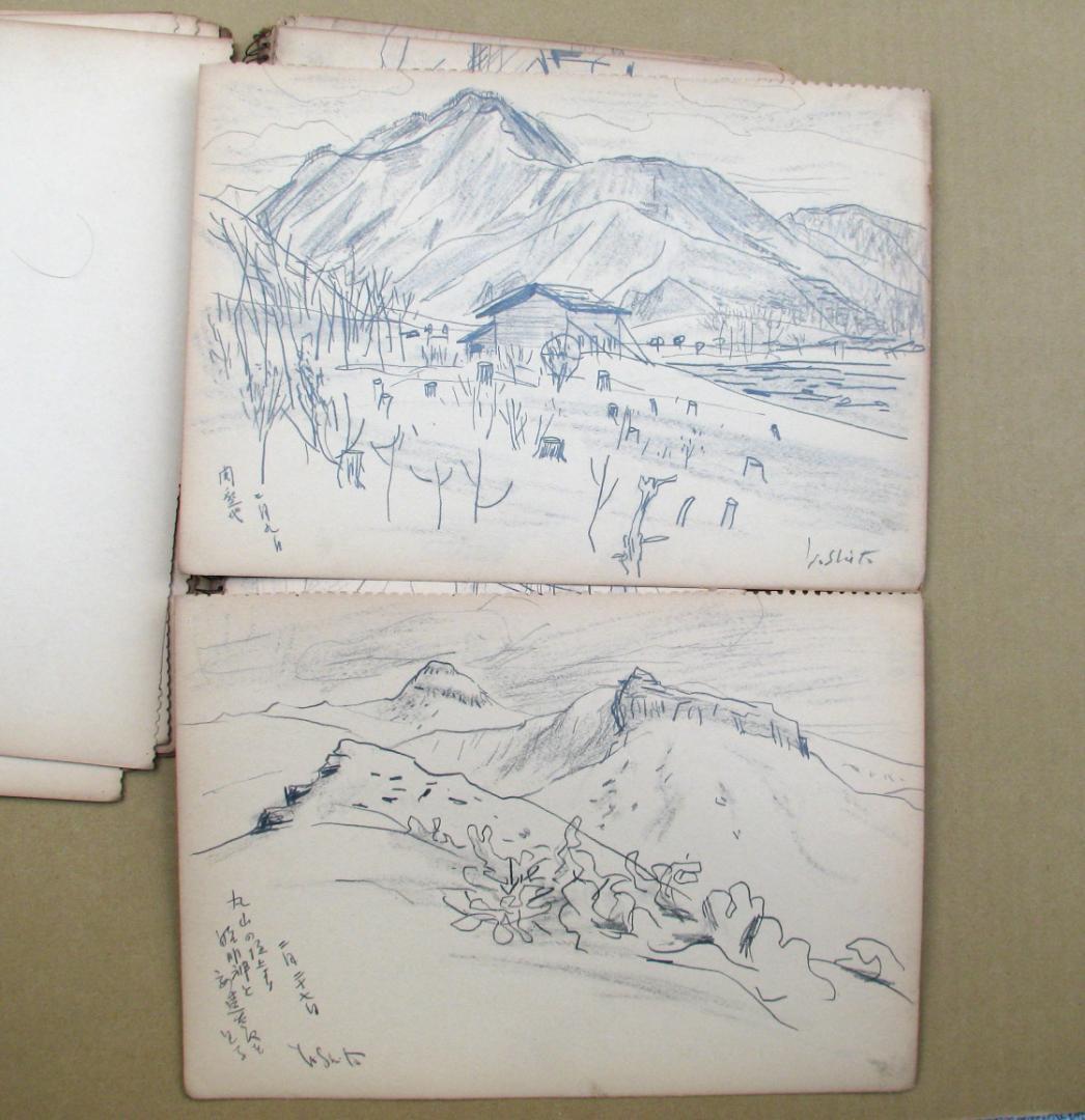 柴田善登「蔵王と沼尻」素描14枚,鉛筆,圧倒的な素描力と造詣に裏打ちされたセンス