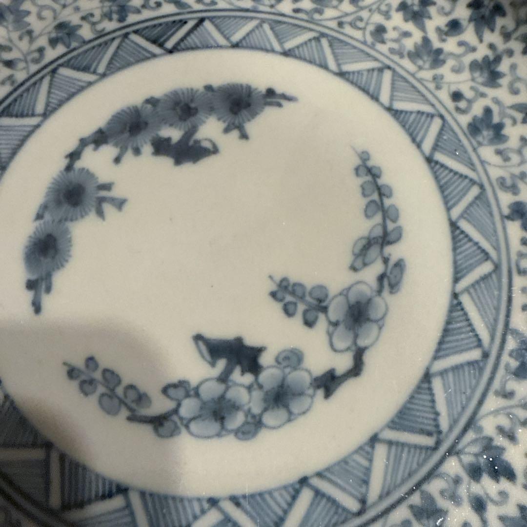 古伊万里　染付　花唐草　中皿　無傷完品　元禄期