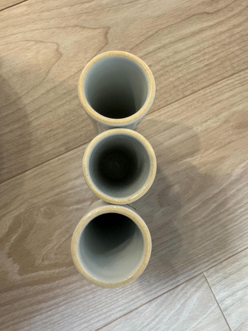 粉彩花瓶三本組 人物花鳥文様 色絵磁器 清朝様式