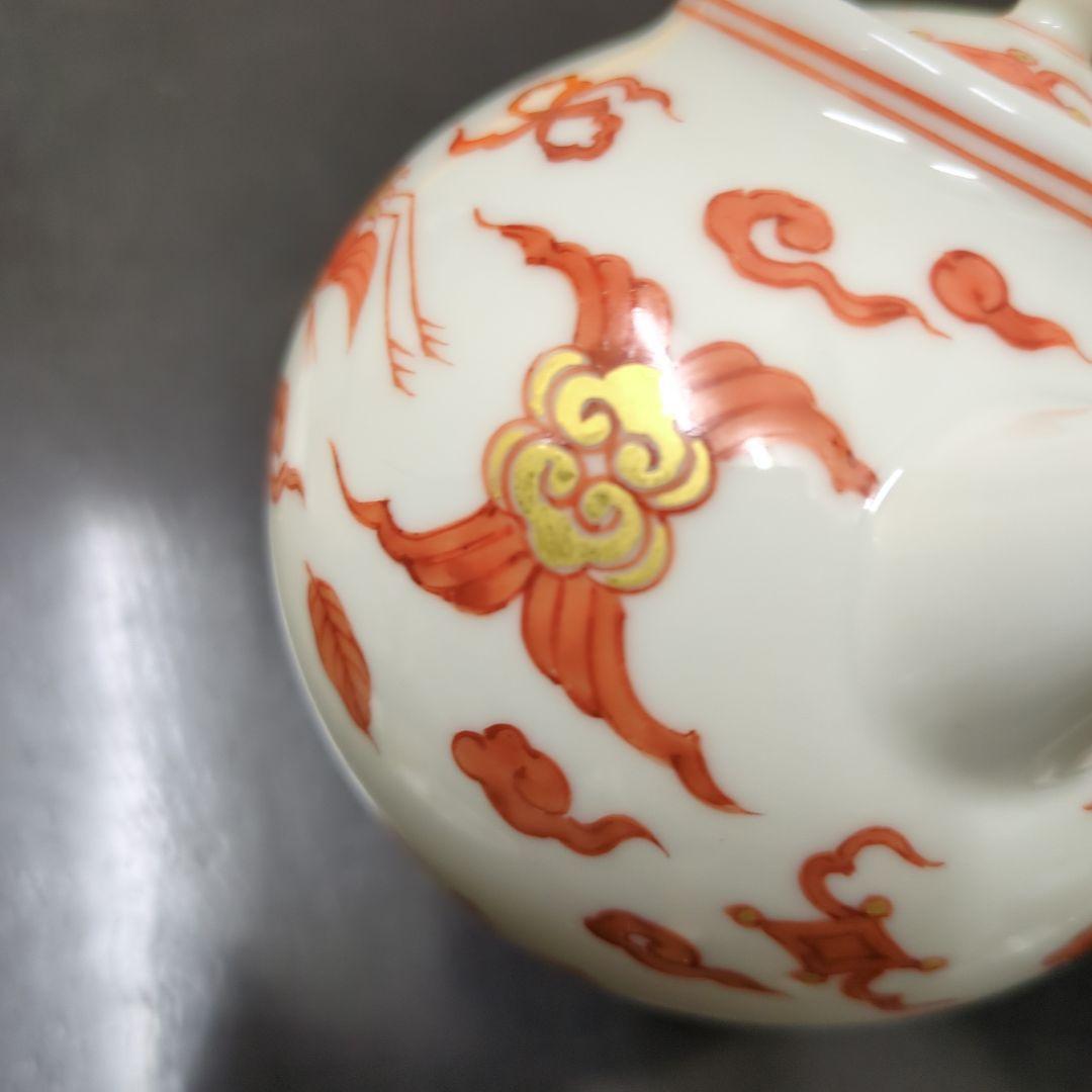 煎茶道具　和煌 北村和煌作 赤絵 金彩雲鶴文　急須　茶道具　煎茶