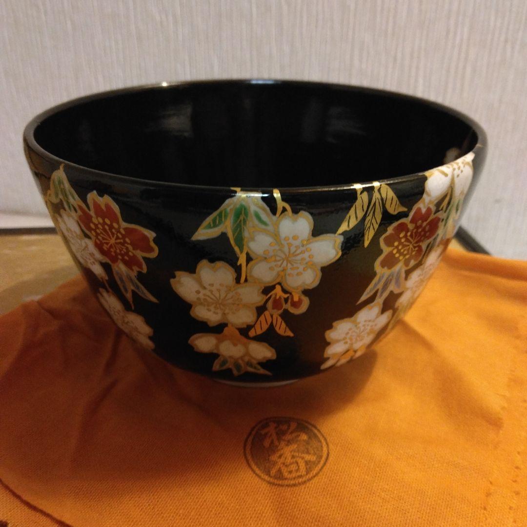 加藤松香 造 仁清 夜桜 抹茶茶碗 共箱 共布 茶道具