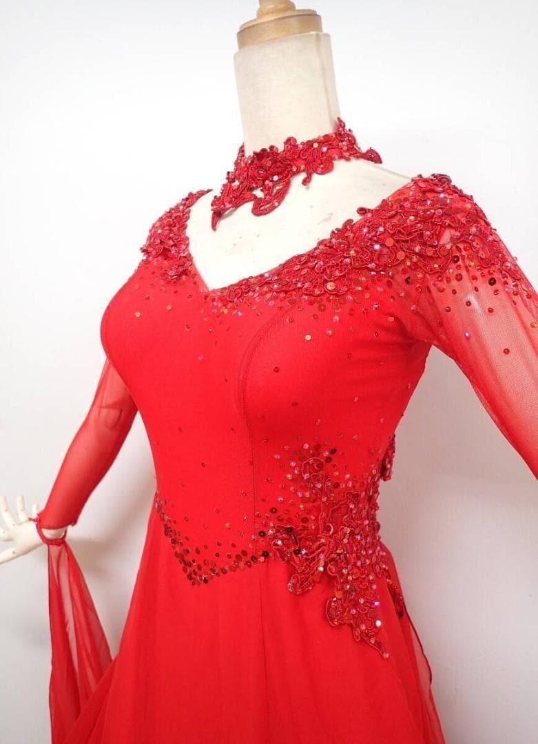 6361★タカダンス★赤/スパンコール/スタンダードドレス☆社交ダン