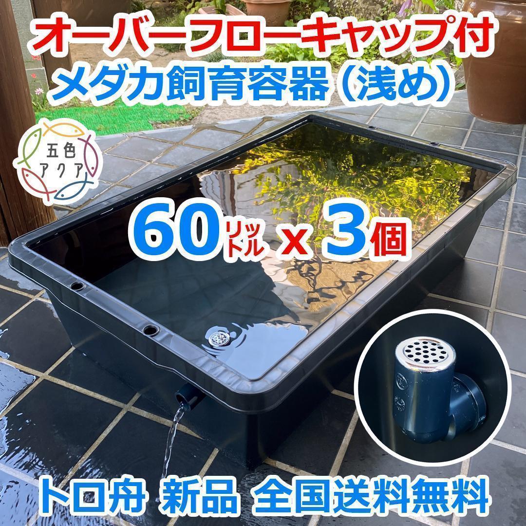 【新仕様】メダカ飼育ケース 60㍑トロ舟x3個 オーバーフロー加工済 金魚飼育容