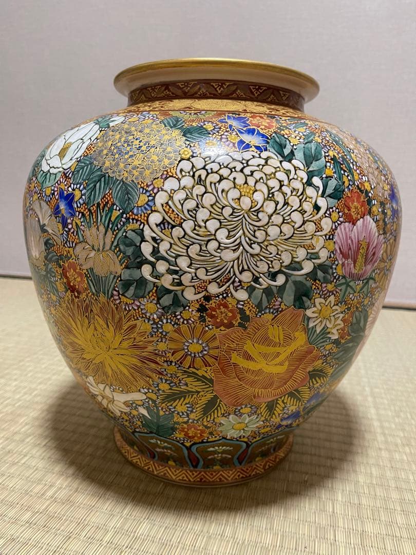 田*中様 豪華絢爛金襴手九谷盧湖造手描き 細密画 百花 花詰 金彩 色絵 九谷焼