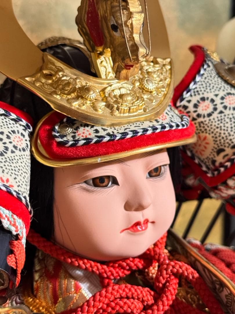 【希少/美品】五月人形 若武者飾り 1980年代作 オルゴール付 ガラスケース