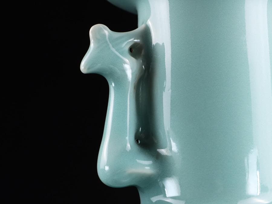 Y2463 時代物 中国 青磁 染付 青花獣双耳瓶 大花瓶 高さ26㎝