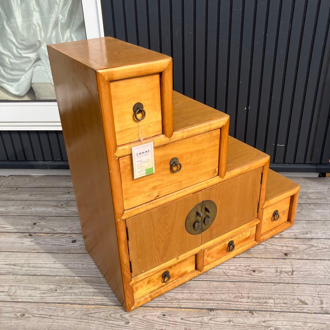 ② 昭和レトロ 中国古典家具 木製 階段箪笥 サイドボード 古家具 両面引き出し