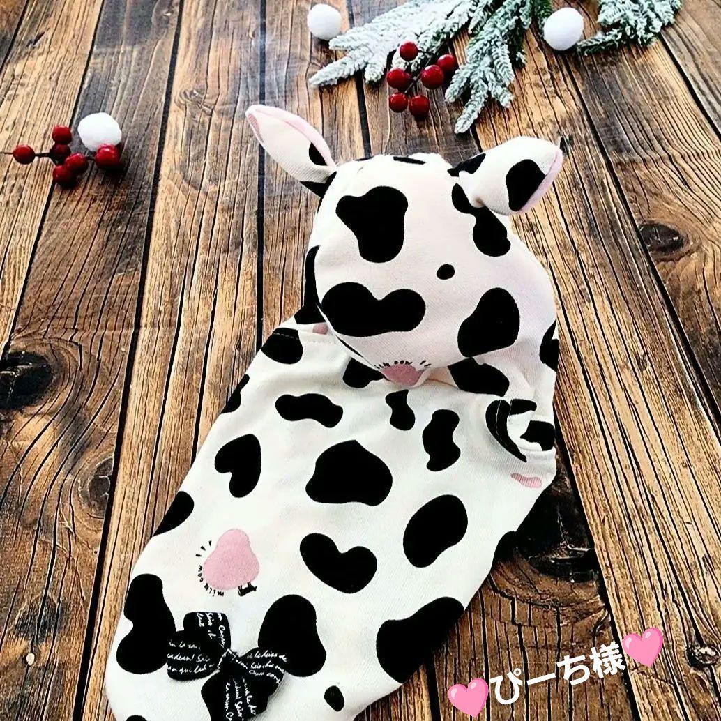 ぴーち様❤牛柄♡うし耳フード♡長袖♡ハンドメイド犬服♡