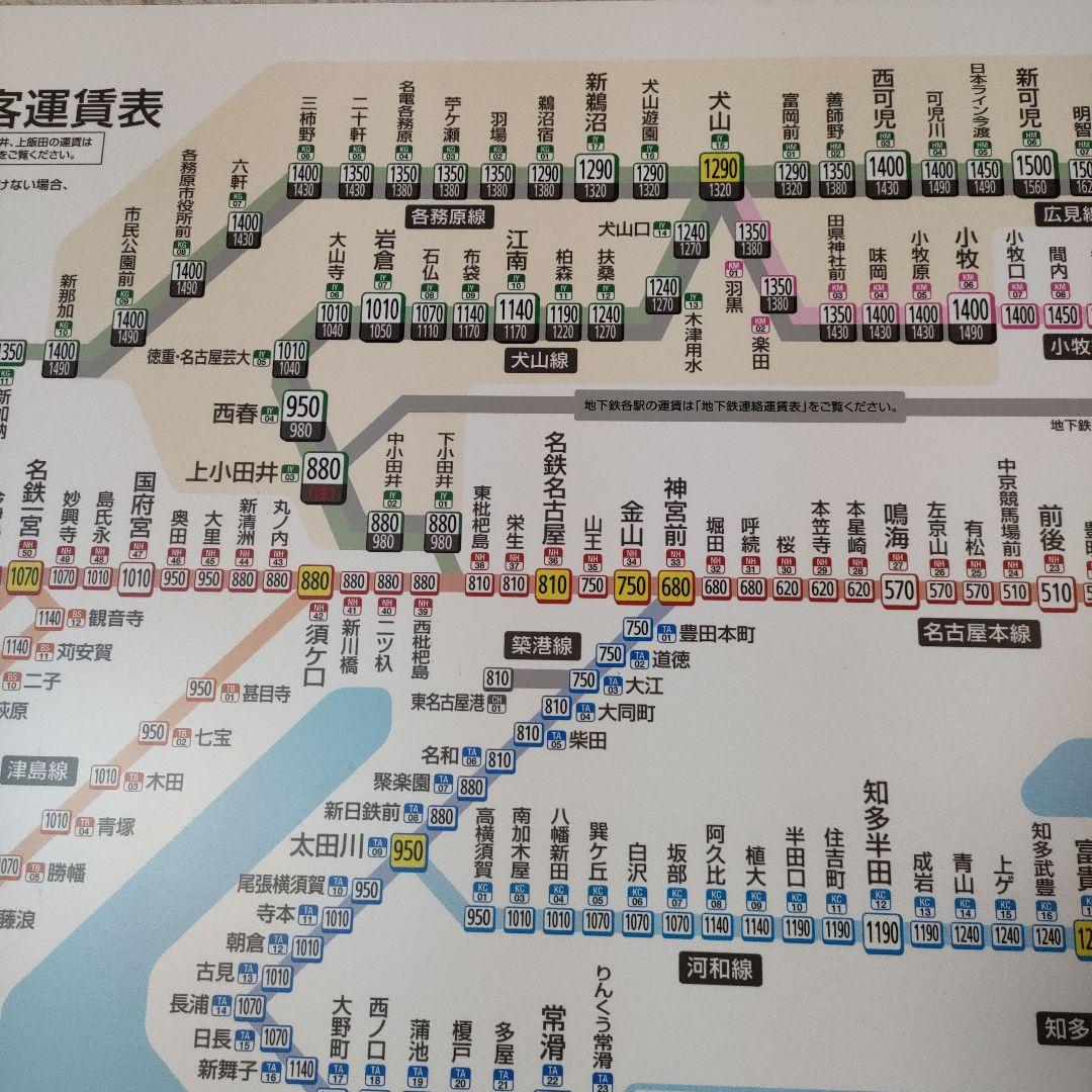 名鉄　名古屋鉄道　運賃表