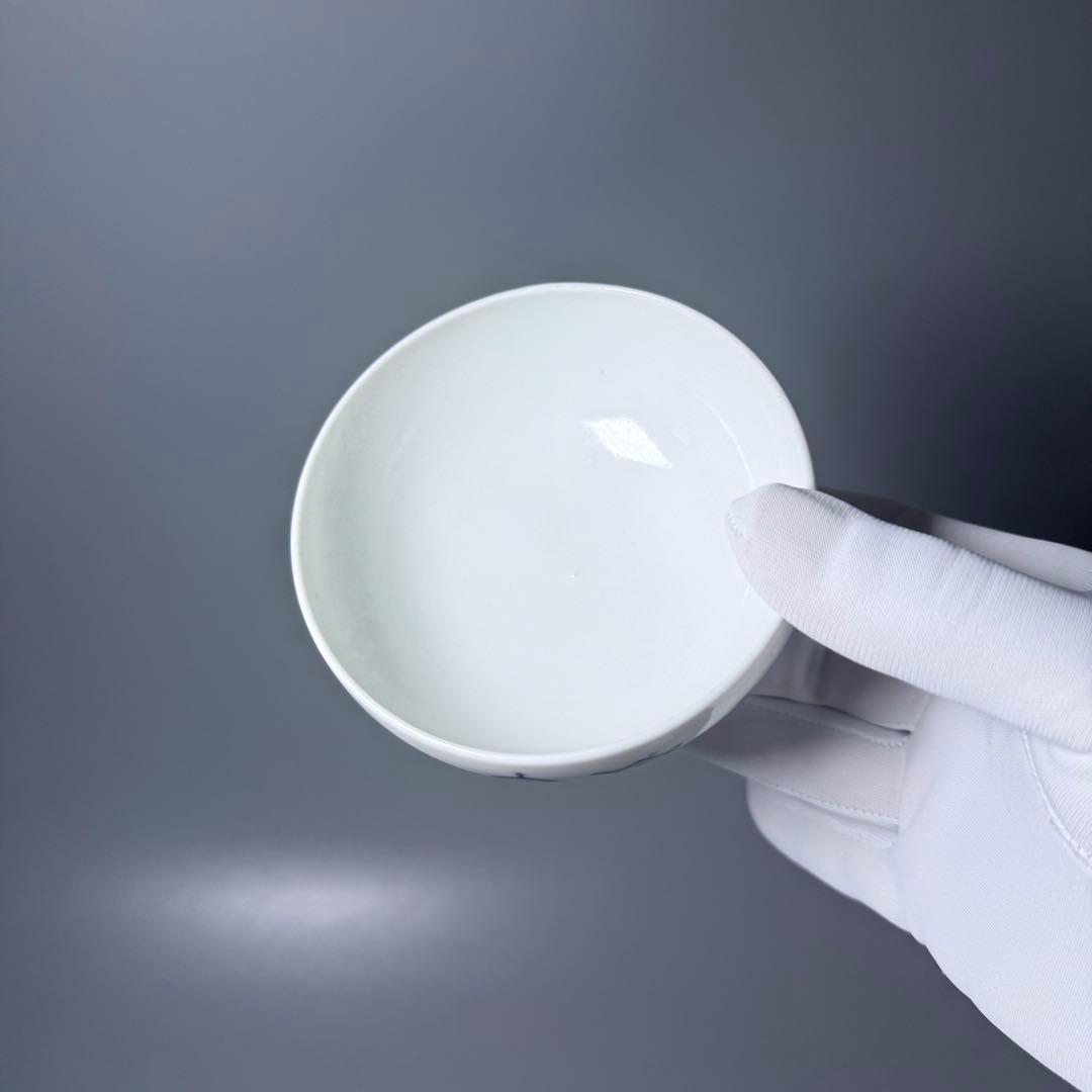 古平戸　染付鶴文様茶碗　五客　特注仕立箱　汲み出し　江戸後期〜明治期　古伊万里