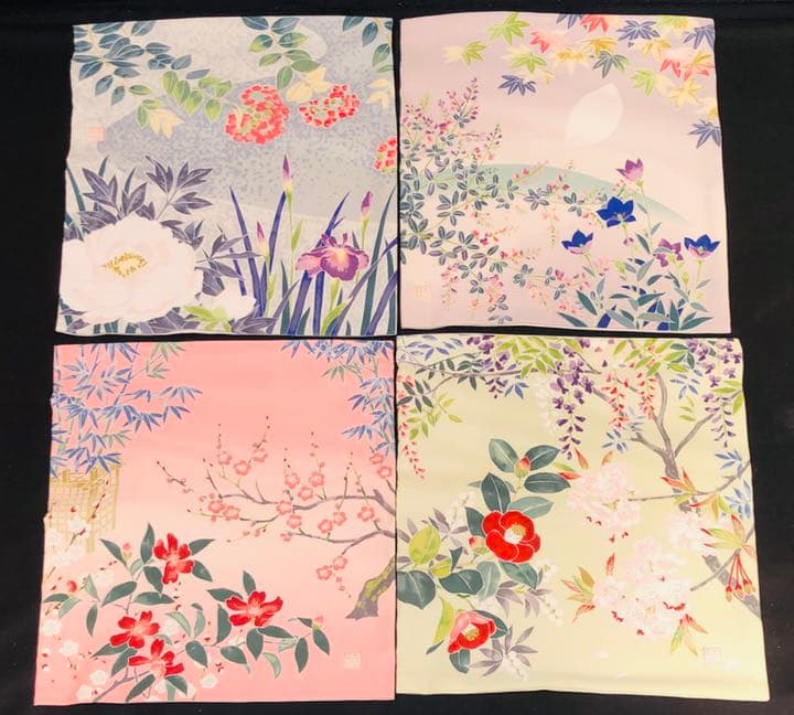 日本画家 桑野むつ子さんの創作京友禅『御所の花』袱紗 4枚セット 箱入り