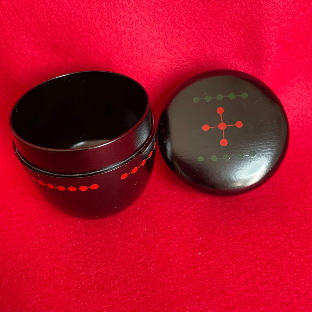 茶道具 木製棗 赤緑模様　圓能斎好　亀蔵棗　一峰作