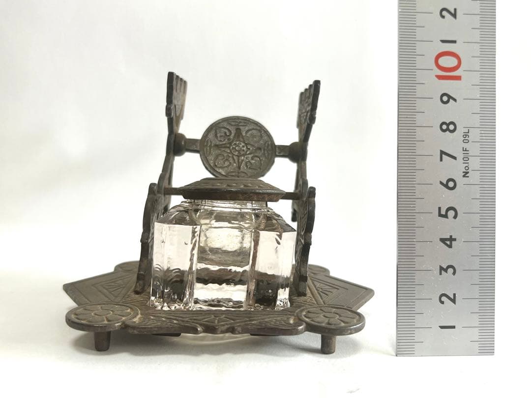 146年もの アンティーク インク壺 ペンレスト 1879年製 つけペン ガラス