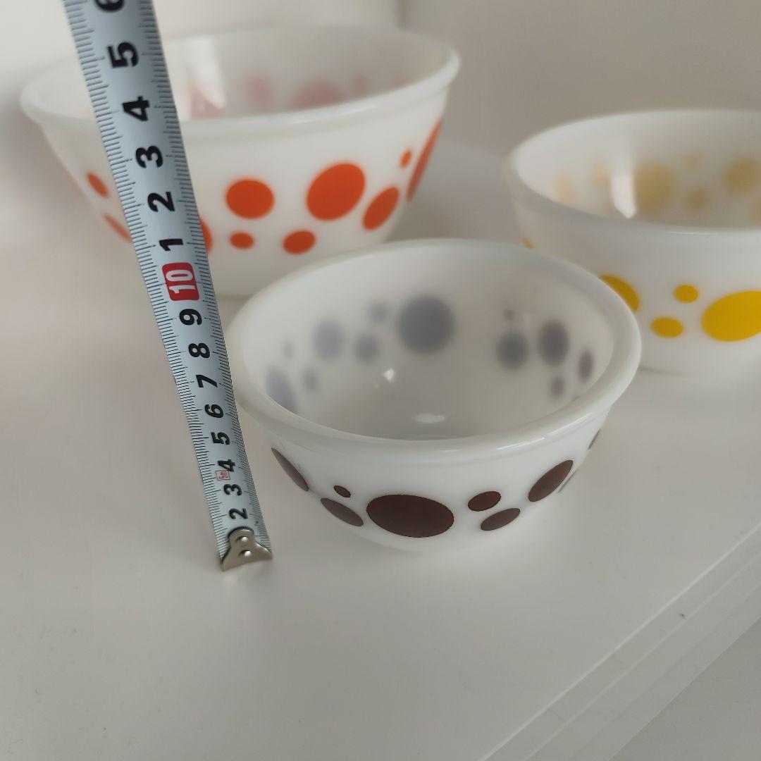 美品　Hazel Atlas ヘーゼルアトラス　ポルカドット　水玉　ボウル 4個