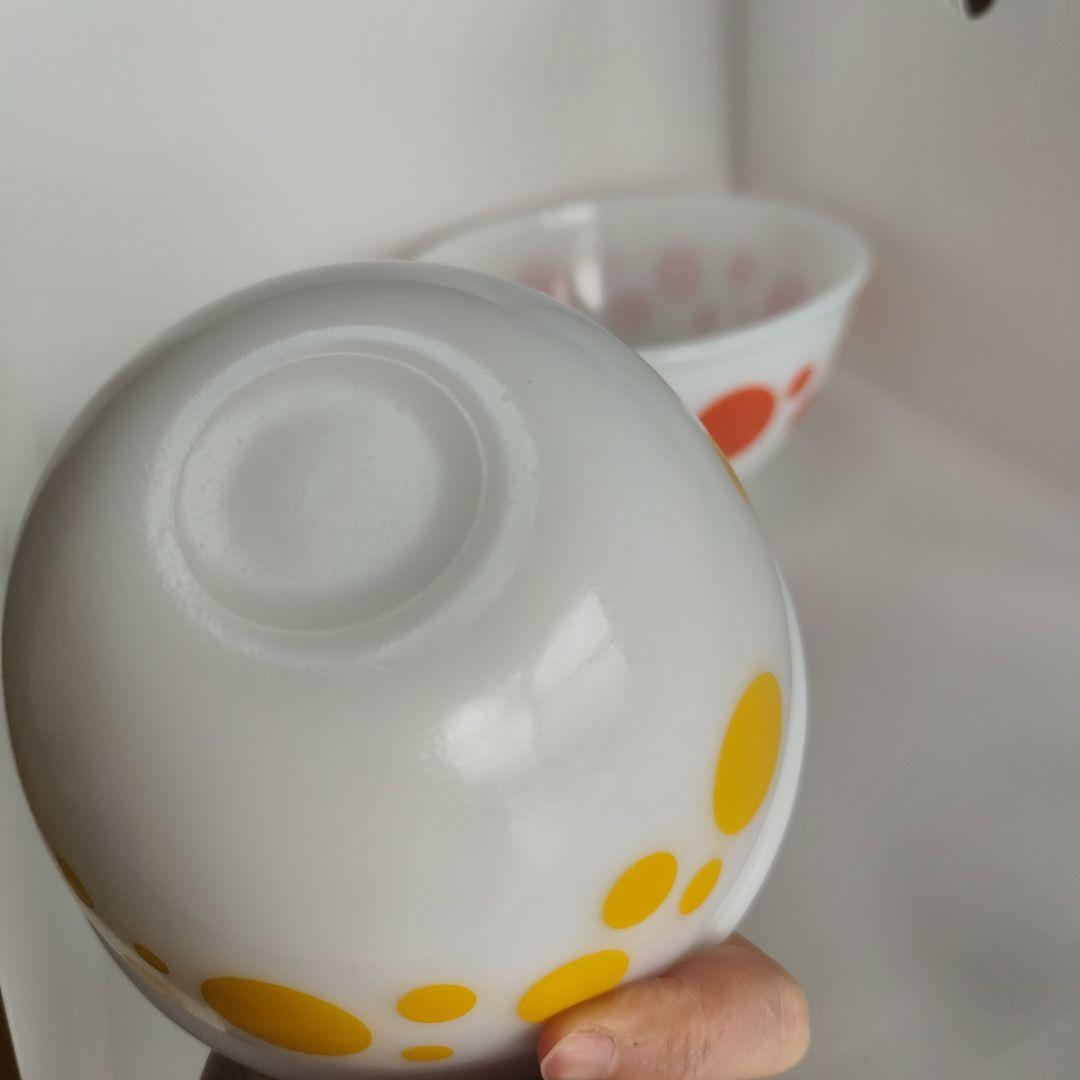 美品　Hazel Atlas ヘーゼルアトラス　ポルカドット　水玉　ボウル 4個