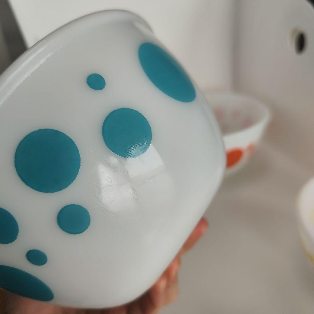 美品　Hazel Atlas ヘーゼルアトラス　ポルカドット　水玉　ボウル 4個