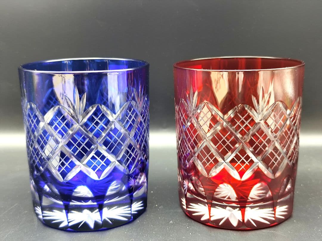 未使用美品☆定価約2万円 江戸切子 ペアロックグラス（切子、江戸切子、薩摩切子）