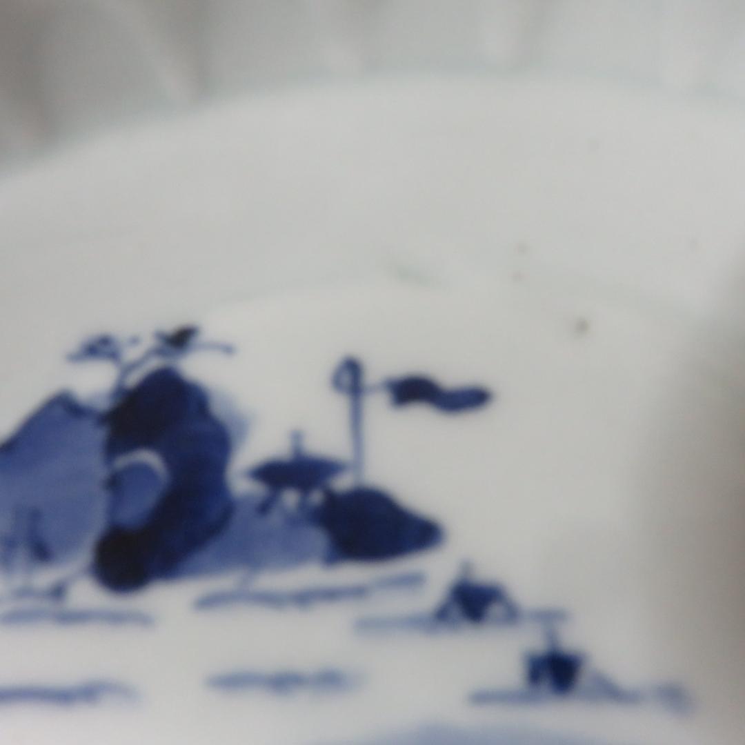 皿 2枚 染付 鳥 花 島 海 窯傷 明治 大正 その1