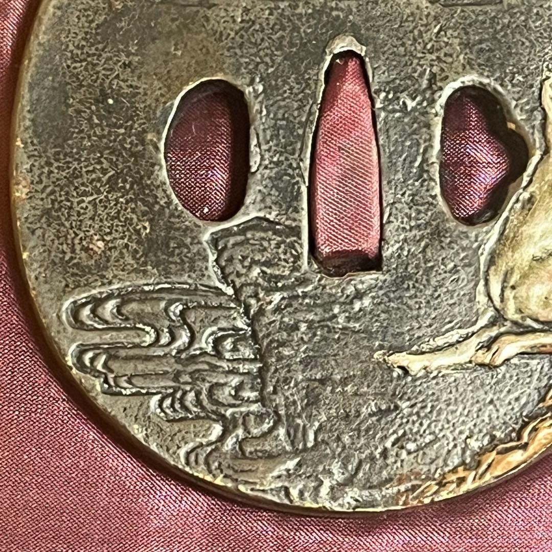 鍔 細工唐銅銀象嵌狼　紋鍔 刀装具 真剣 居合い 侍 桐箱入